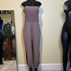 Elegant Brown Strapless Jumpsuit